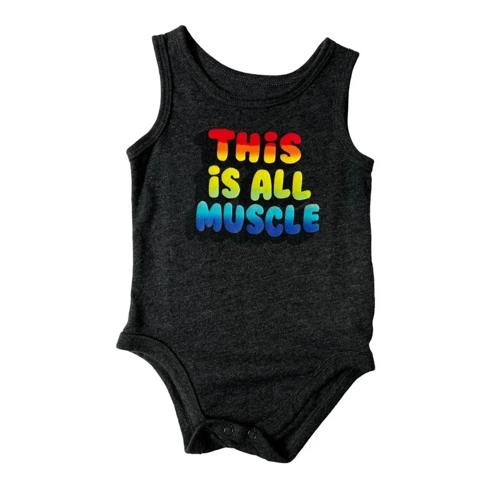 Garanimals 12 Months Baby Bodysuit Dark‎ Heather Grey Sleeveless Muscle Playful
